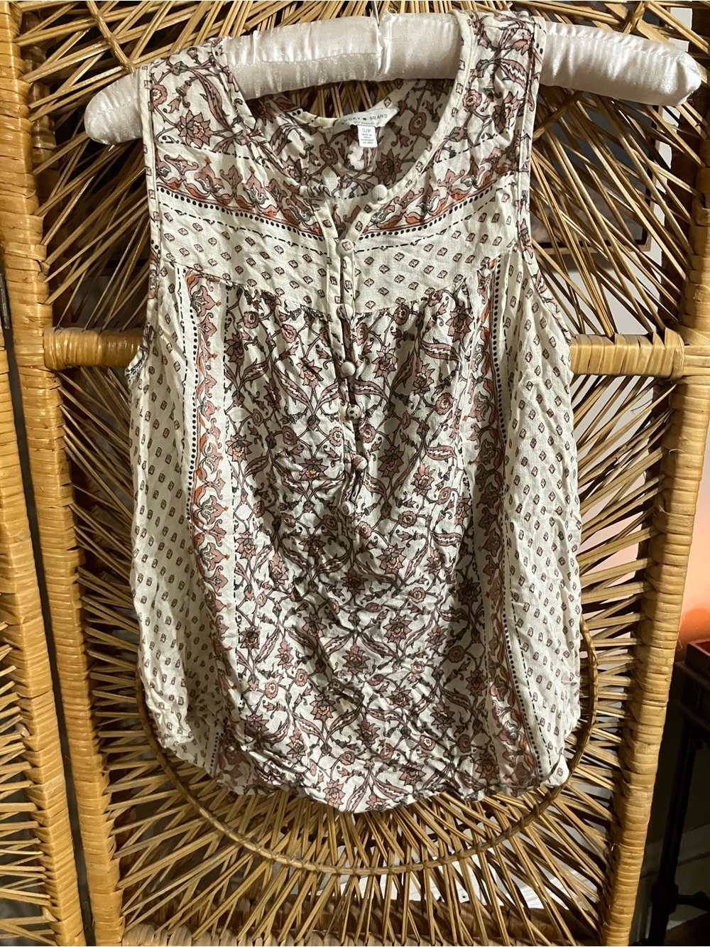 Sleeveless lucky brand Printed Bohemian Tank Top in Cream and Brown